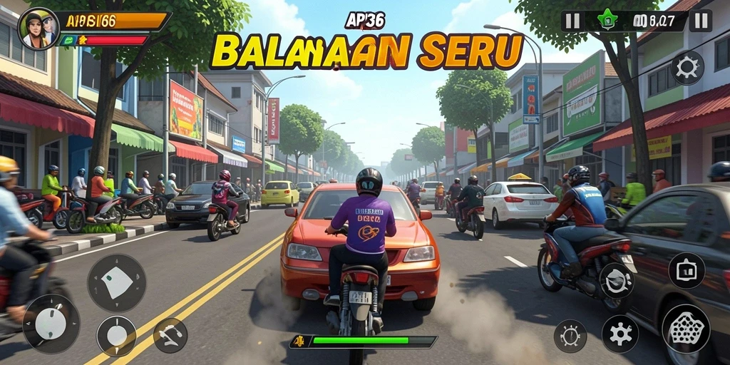 Tampilan gameplay menegangkan di API36 saat melaju dengan kecepatan tinggi.