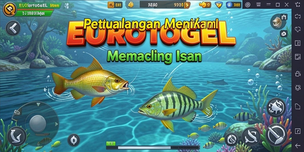 Tampilan gameplay <strong>EUROTOGEL</strong> saat memancing di lautan yang indah.