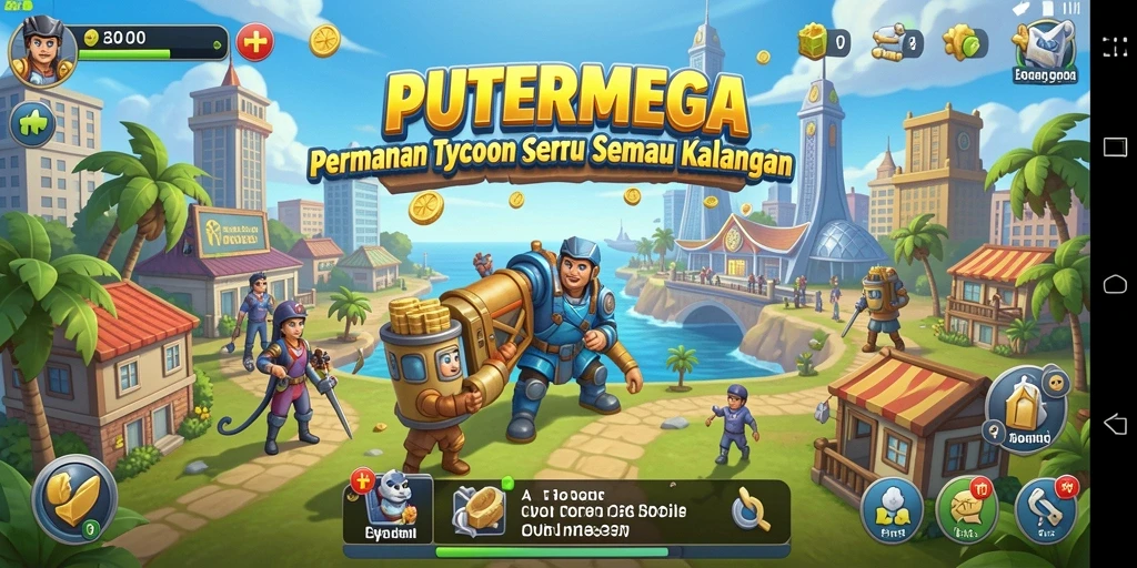 Screenshot gameplay PUTERMEGA yang menunjukkan manajemen bisnis yang strategis.