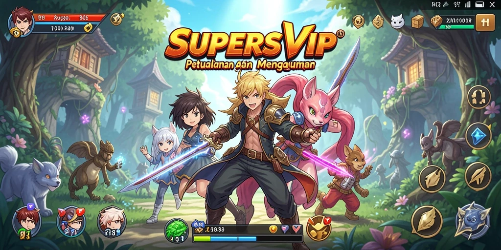 Tampilan permainan <strong>SUPERSVIP</strong> yang penuh warna dan karakter anime ikonik.